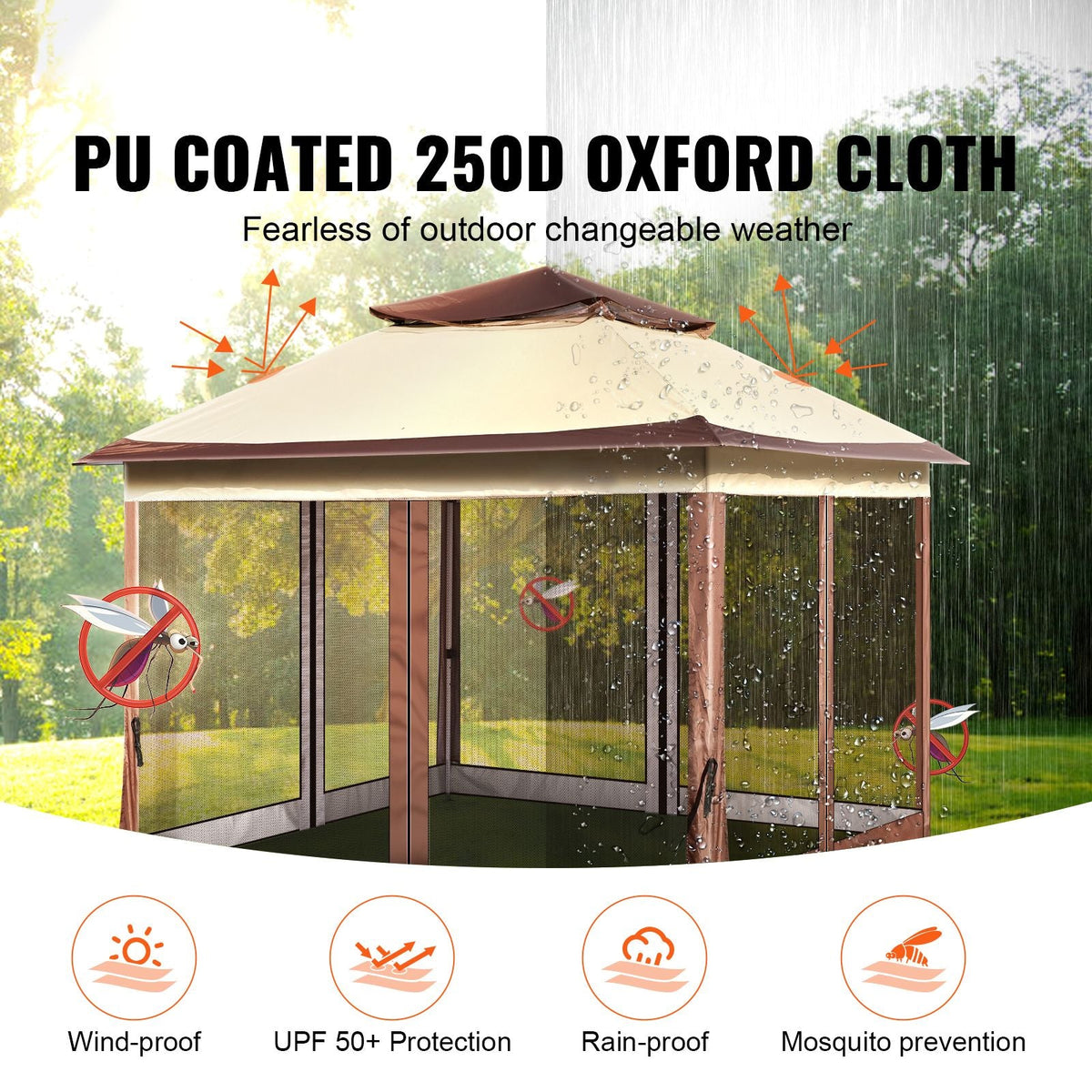 Patio Gazebo, 11 x 11 FT Pop up Gazebo for 8-10 Person, with Mosquito Netting, Metal Frame, and PU Coated 250D Oxford Cloth, Outdoor Canopy Shelter for Patio, Backyard, Lawn, Garden, Deck