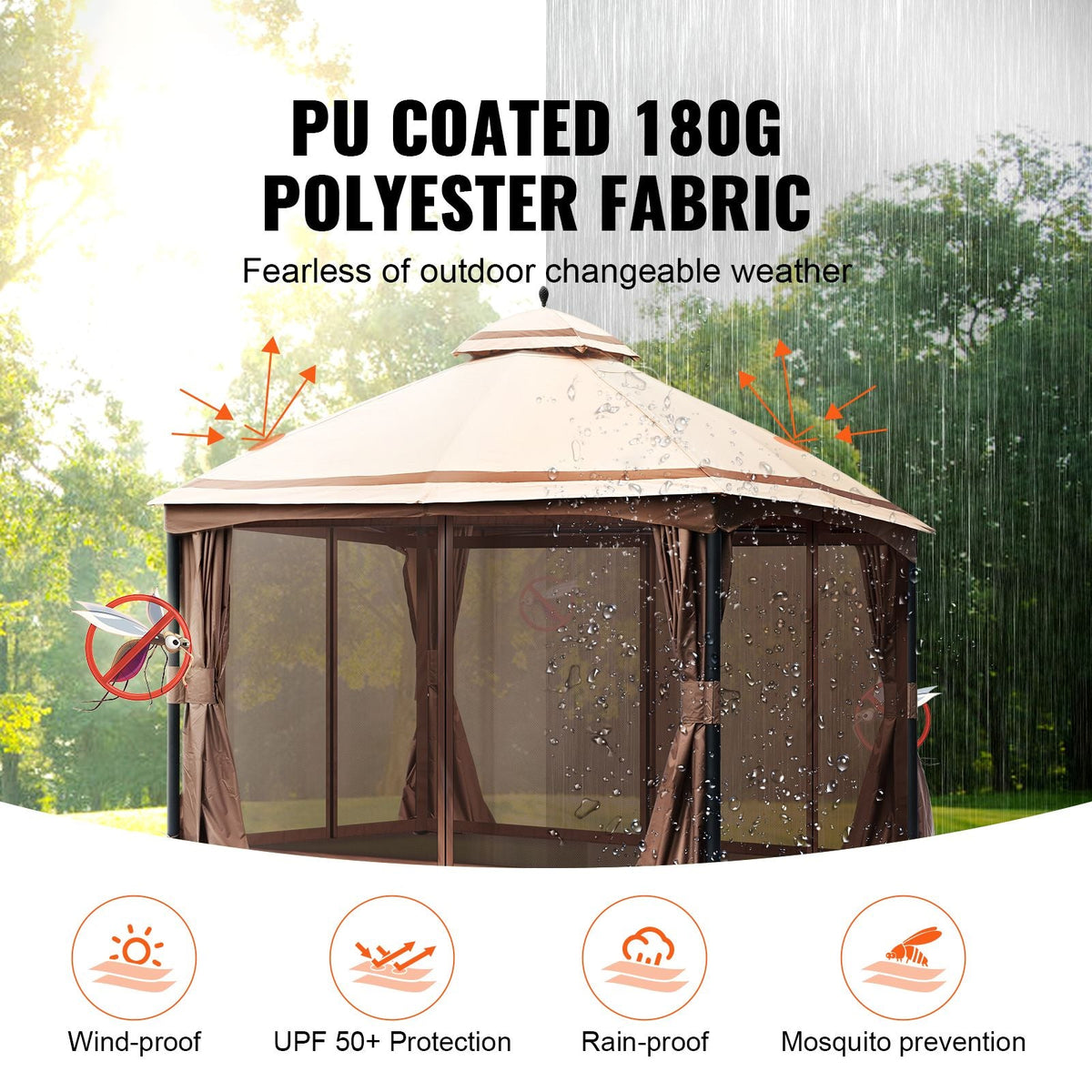 Patio Gazebo for 10-12 Person, 10 x 13 FT Backyard Gazebo, with Mosquito Netting, Metal Frame, and PU Coated 180G Polyester, Outdoor Canopy Shelter for Patio, Backyard, Lawn, Garden, Deck