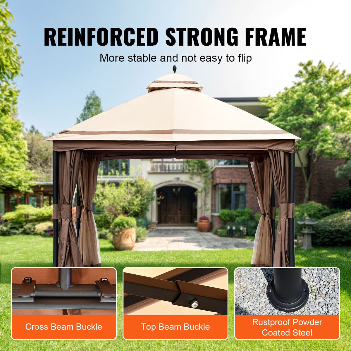 Patio Gazebo for 10-12 Person, 10 x 13 FT Backyard Gazebo, with Mosquito Netting, Metal Frame, and PU Coated 180G Polyester, Outdoor Canopy Shelter for Patio, Backyard, Lawn, Garden, Deck