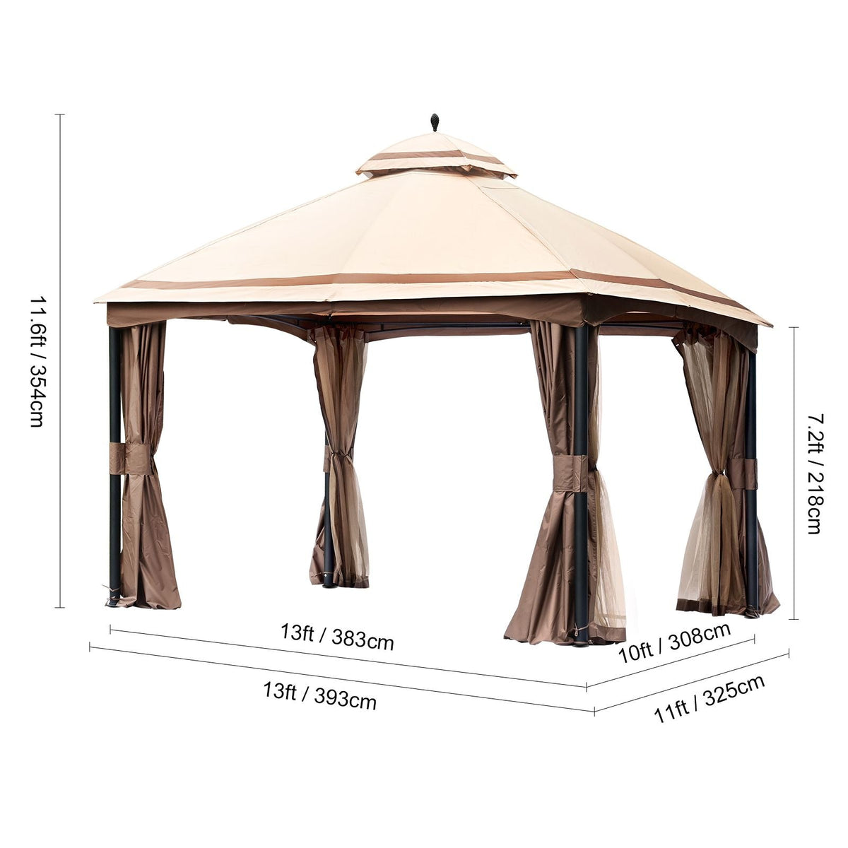 Patio Gazebo for 10-12 Person, 10 x 13 FT Backyard Gazebo, with Mosquito Netting, Metal Frame, and PU Coated 180G Polyester, Outdoor Canopy Shelter for Patio, Backyard, Lawn, Garden, Deck