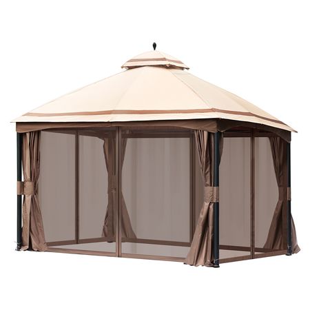 Patio Gazebo for 10-12 Person, 10 x 13 FT Backyard Gazebo, with Mosquito Netting, Metal Frame, and PU Coated 180G Polyester, Outdoor Canopy Shelter for Patio, Backyard, Lawn, Garden, Deck