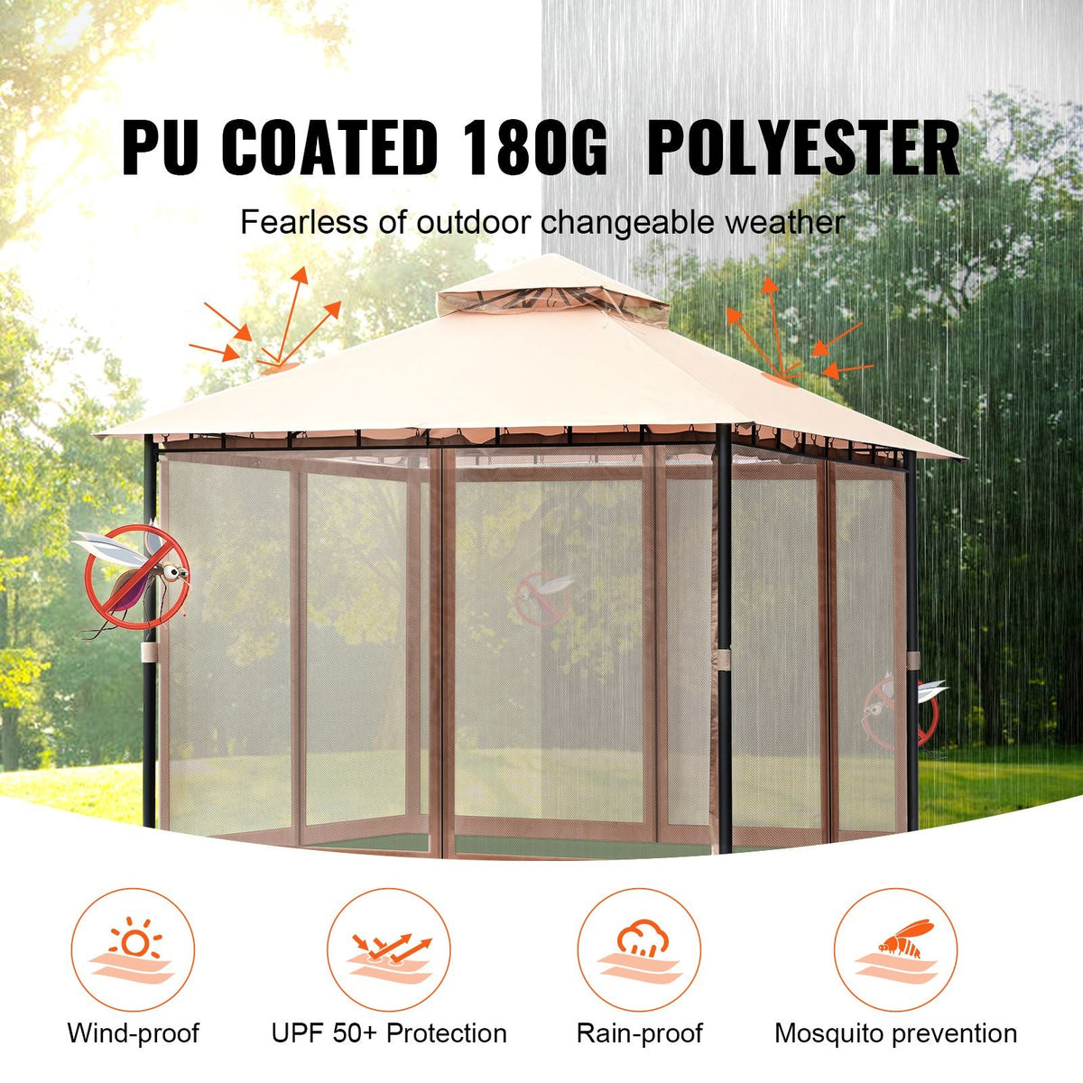 Patio Gazebo for 6-8 Person, 10 x 10 FT Backyard Gazebo, with Mosquito Netting, Metal Frame, and PU Coated 180G Polyester, Outdoor Canopy Shelter for Patio, Backyard, Lawn, Garden, Deck