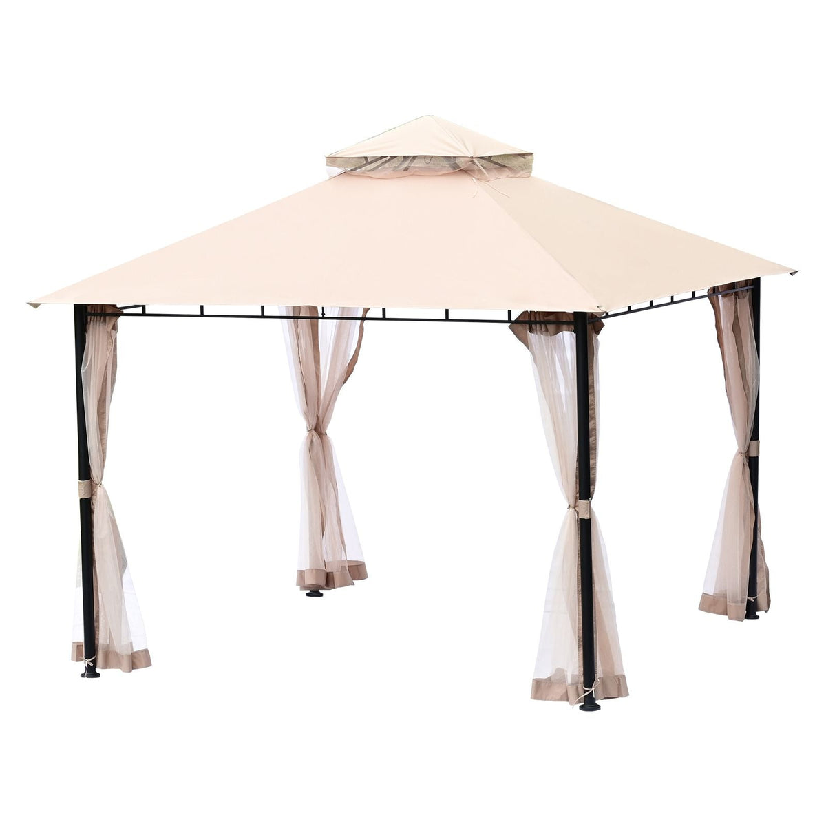 Patio Gazebo for 6-8 Person, 10 x 10 FT Backyard Gazebo, with Mosquito Netting, Metal Frame, and PU Coated 180G Polyester, Outdoor Canopy Shelter for Patio, Backyard, Lawn, Garden, Deck