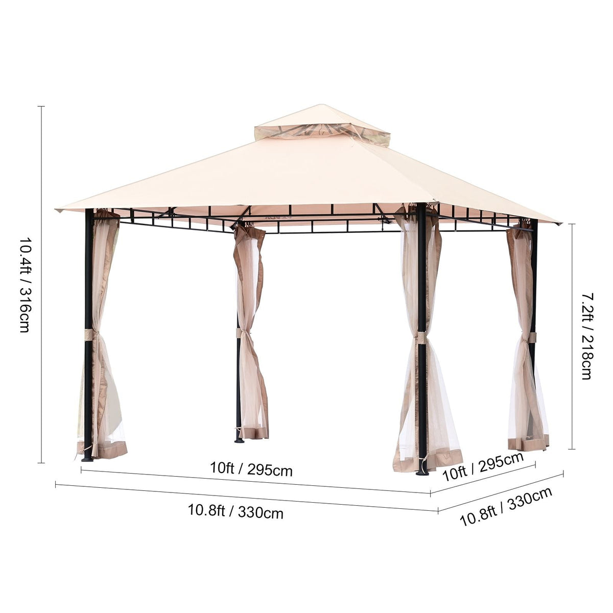 Patio Gazebo for 6-8 Person, 10 x 10 FT Backyard Gazebo, with Mosquito Netting, Metal Frame, and PU Coated 180G Polyester, Outdoor Canopy Shelter for Patio, Backyard, Lawn, Garden, Deck