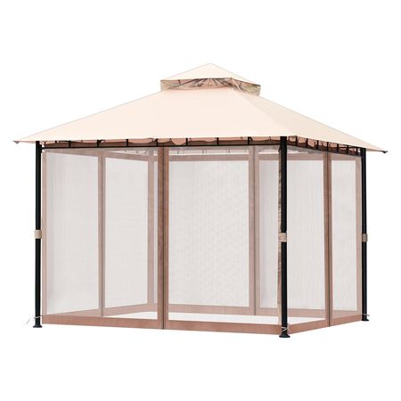Patio Gazebo for 6-8 Person, 10 x 10 FT Backyard Gazebo, with Mosquito Netting, Metal Frame, and PU Coated 180G Polyester, Outdoor Canopy Shelter for Patio, Backyard, Lawn, Garden, Deck