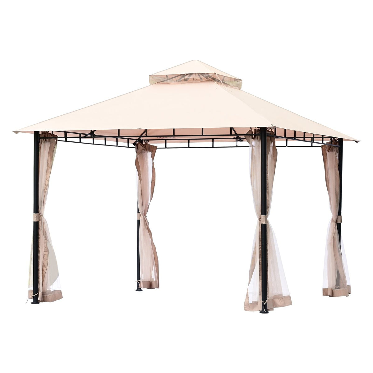 Patio Gazebo for 6-8 Person, 10 x 10 FT Backyard Gazebo, with Mosquito Netting, Metal Frame, and PU Coated 180G Polyester, Outdoor Canopy Shelter for Patio, Backyard, Lawn, Garden, Deck