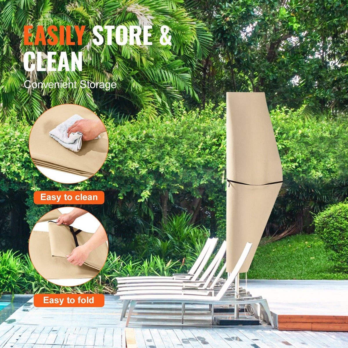 Patio Umbrella Cover for 7ft to 13ft Offset Umbrellas, Water Resistant PU 2000mm, Outdoor Umbrella Cover with Zipper and Rod, Beige