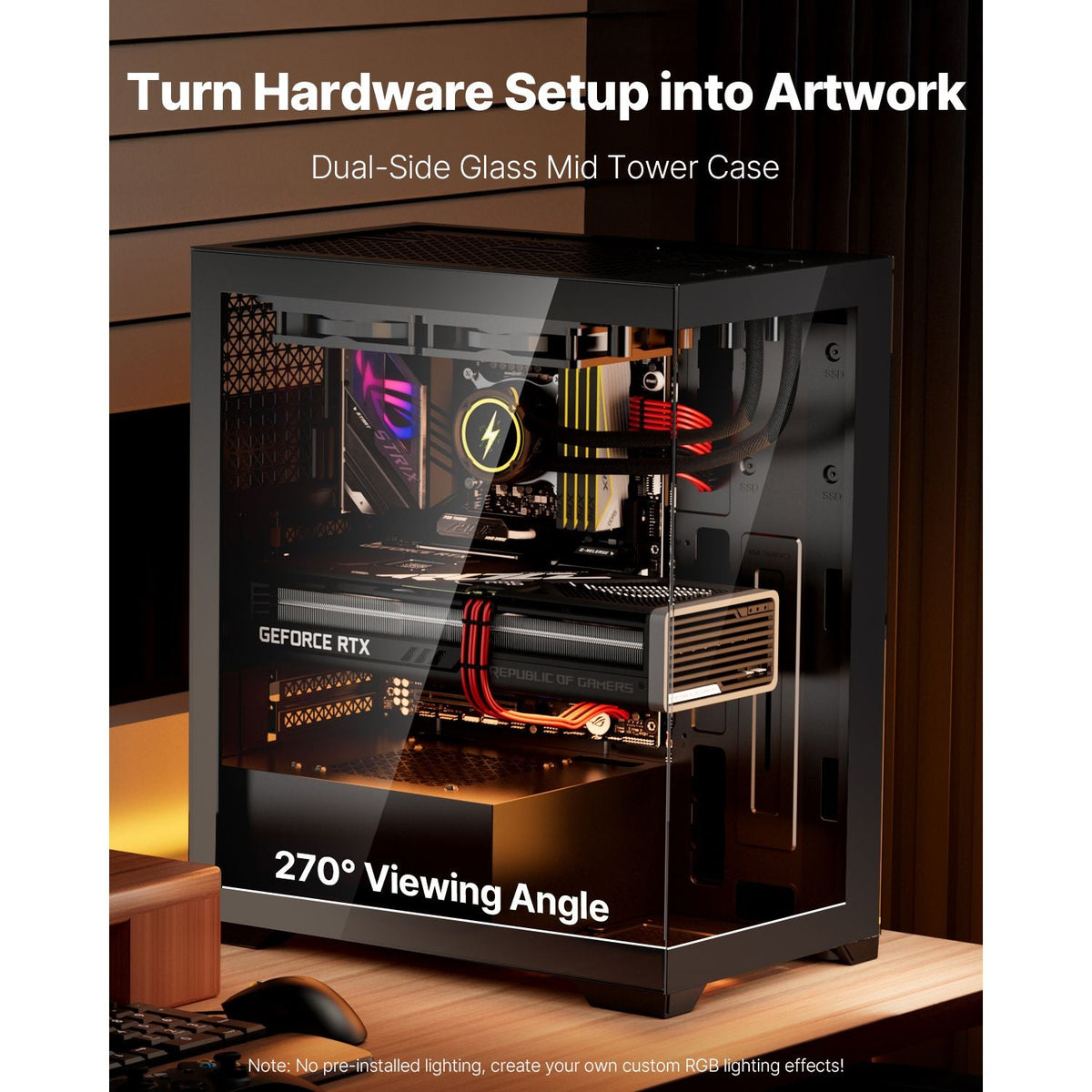 PC Gaming Case, Mid-Tower, Computer Case with High-Airflow Tempered Glass Panel, Dust Filter, 2 x 120 mm Fans, Cable Management, for GPU up to 360 mm in Length, Compatible with ATX/M-ATX/ITX