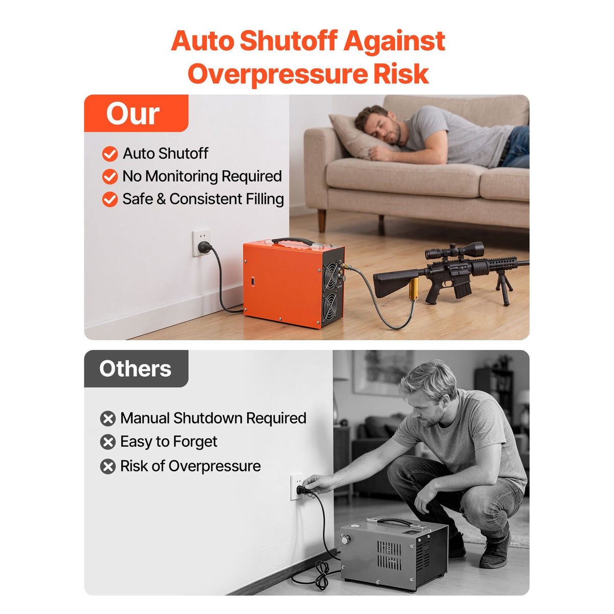 PCP Air Compressor 4500PSI PCP Airgun Compressor & Built-in Converter, Auto Stop 350W DC12V/AC120V Portable Paintball Tank Compressors for Air Rifle, Scuba Diving Bottle