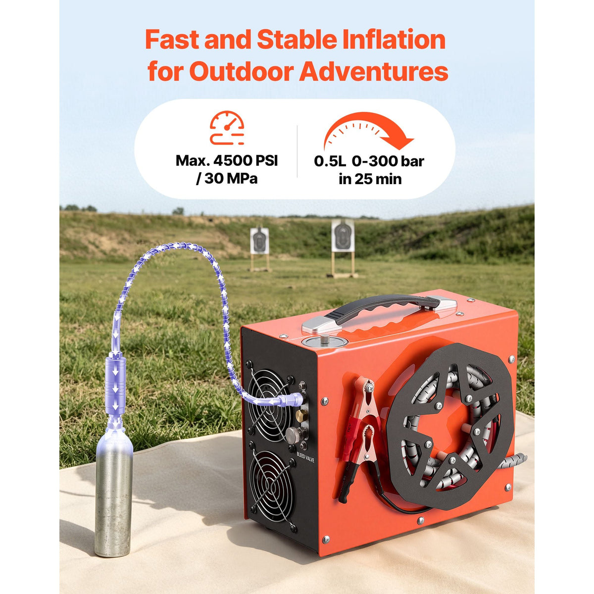 PCP Air Compressor 4500PSI PCP Airgun Compressor & Built-in Converter, Auto Stop 350W DC12V/AC120V Portable Paintball Tank Compressors for Air Rifle, Scuba Diving Bottle