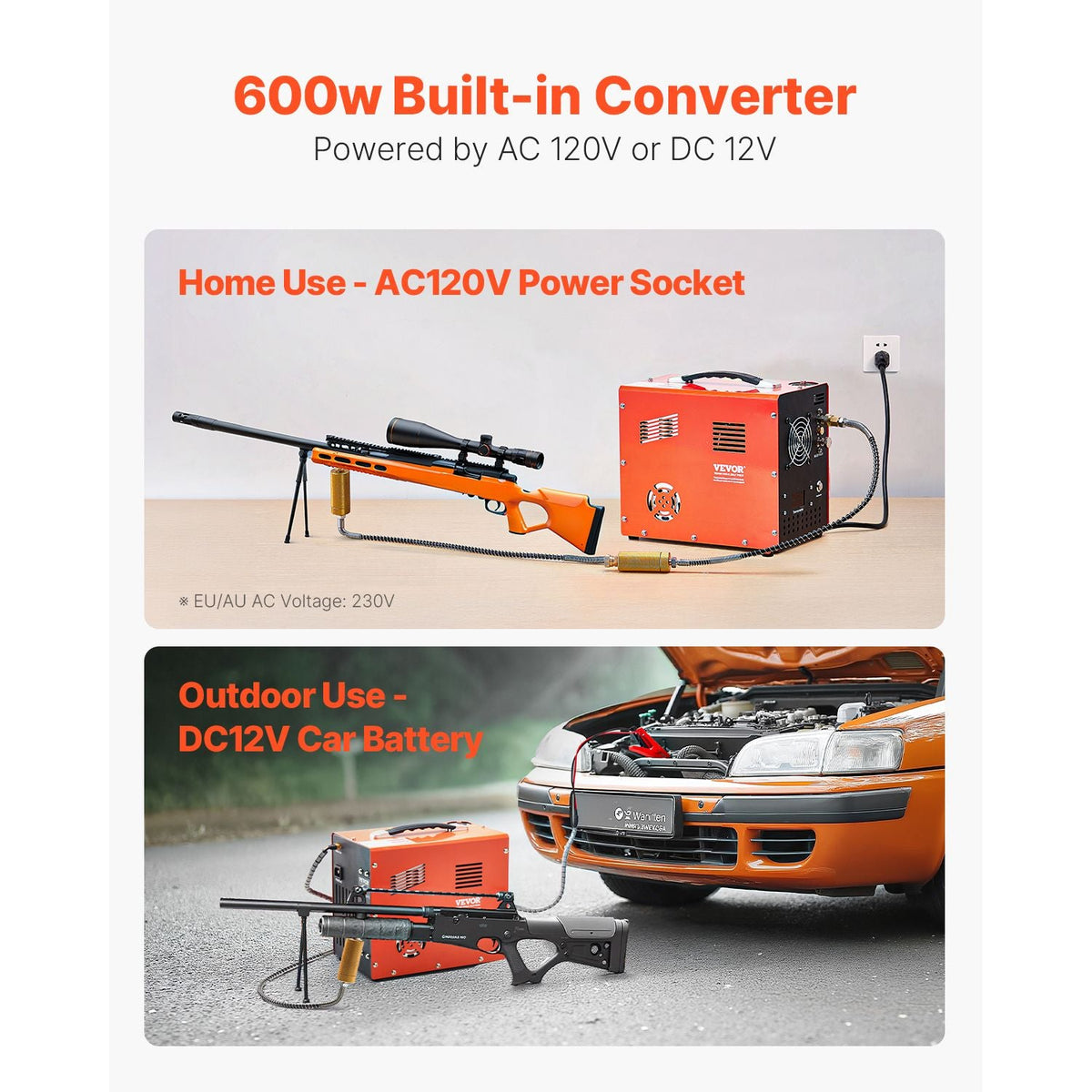 PCP Air Compressor, 4500PSI/30Mpa Portable PCP Airgun Compressor with Built-in Converter & Fan Cooling System, DC12V/AC120V Manual-Stop Air Rifle, Paintball and Scuba Tank Compressor Pump