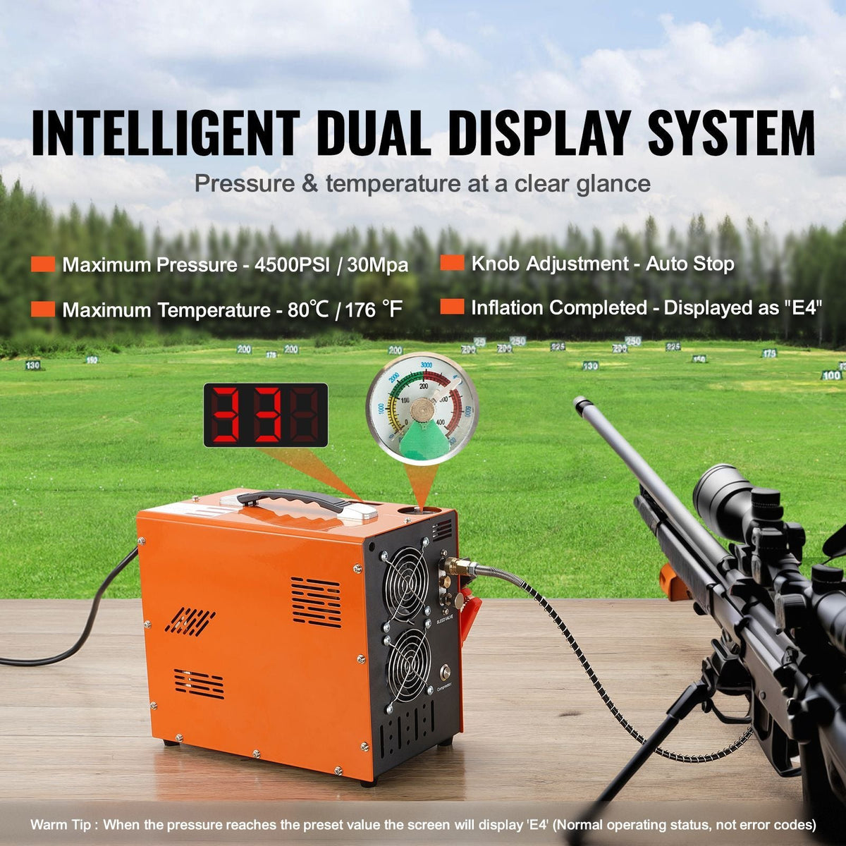 PCP Air Compressor, 4500PSI/30Mpa Portable PCP Airgun Compressor with Built-in Power Converter, Auto-Stop | DC12V/AC120V | Oil & Water-Free Air Rifle, Paintball and Scuba Tank Compressor Pump