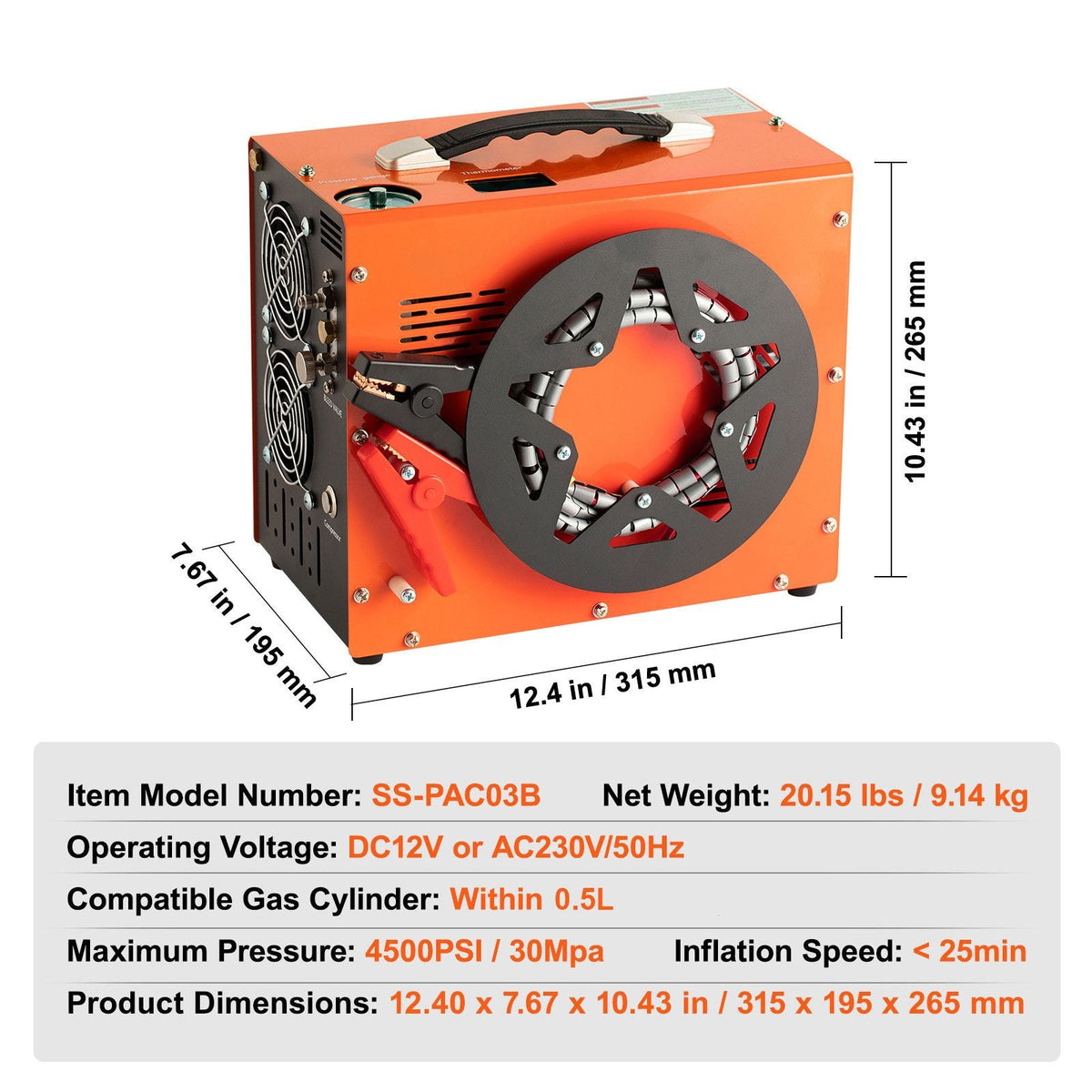 PCP Air Compressor, 4500PSI/30Mpa Portable PCP Airgun Compressor with Built-in Power Converter, Auto-Stop | DC12V/AC120V | Oil & Water-Free Air Rifle, Paintball and Scuba Tank Compressor Pump