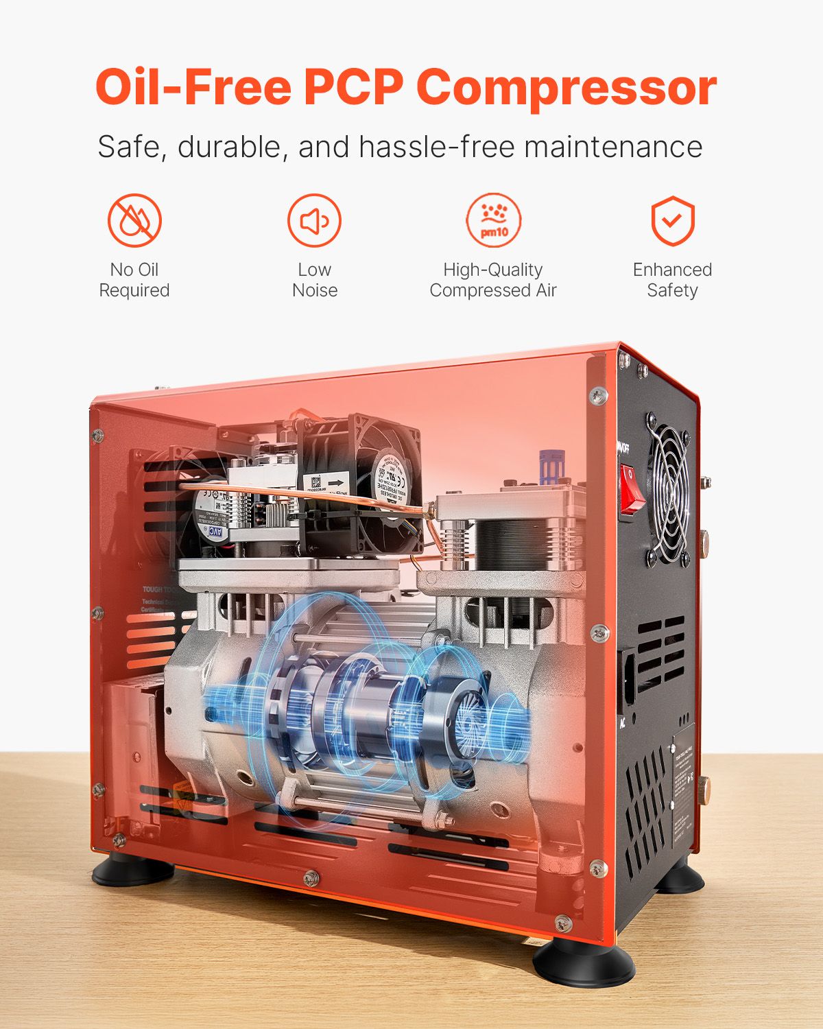 PCP Air Compressor, 800W Dual-Cylinder PCP Airgun Compressor 4500PSI/30Mpa with Built-in Fan Cooling System, Auto-Stop | Oil Free Paintball Tank Compressor for Air Rifle, Scuba Diving Bottle