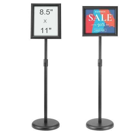 Pedestal Sign Holder, 8.5 x 11 Inch Vertical and Horizontal Adjustable Poster Stand, Heavy-Duty Floor Standing Sign Holder with Round Base for Display, Advertisement, and Outdoor, Black