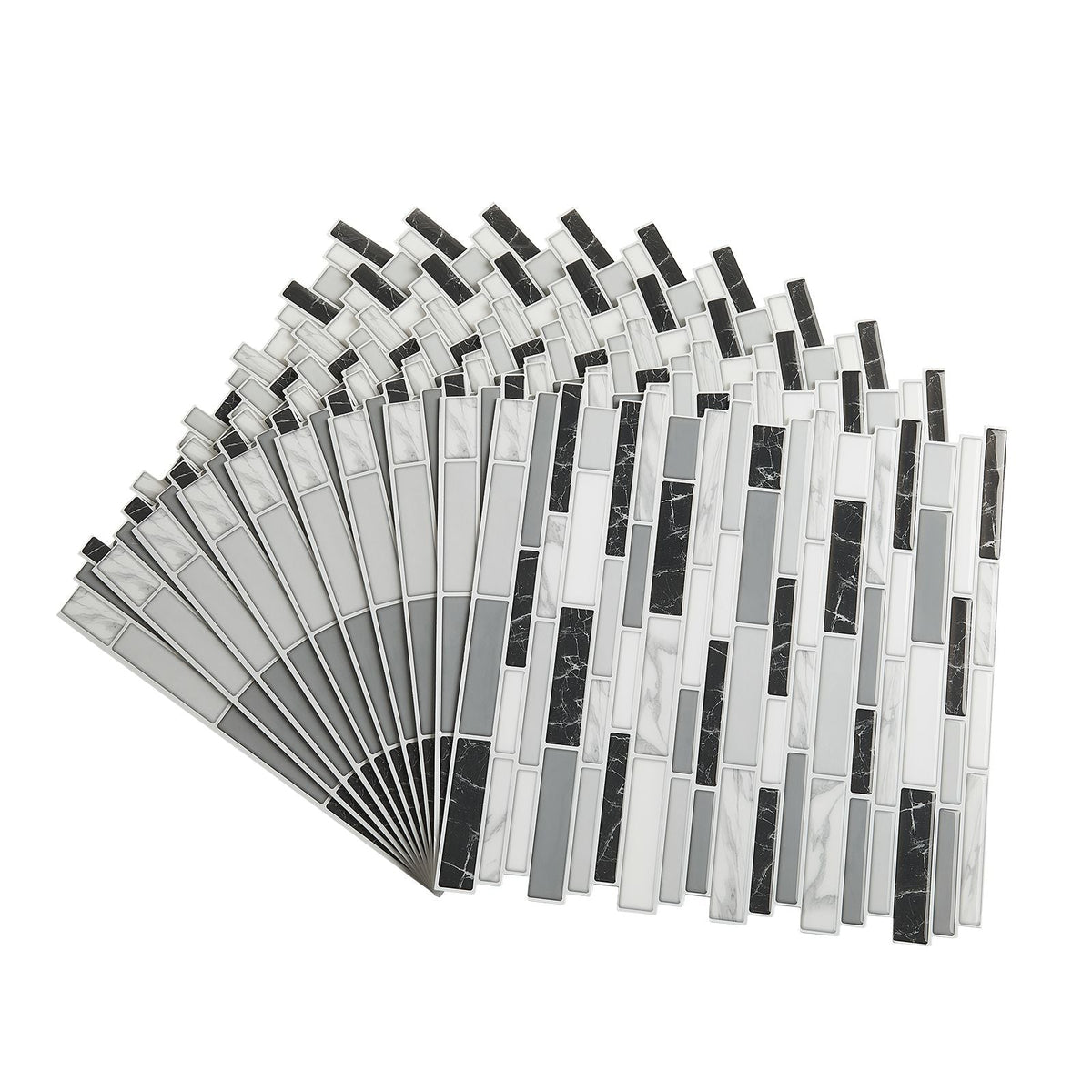 Peel and Stick Backsplash 10-Sheet, 12 x 12 x 0.78 inch / 305 x 305 x 2.0 mm Self-Adhesive Wall Tiles, Stick on Subway Tile Backsplash for Kitchen, 3D Back Splashes for Bathroom, Stone-Look