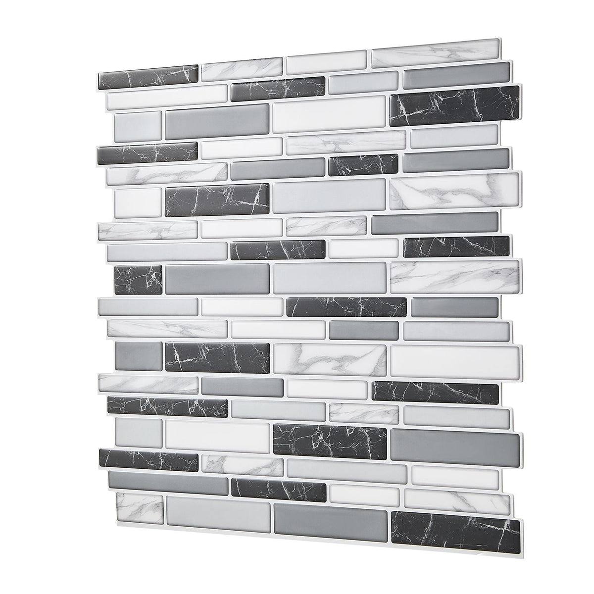 Peel and Stick Backsplash 10-Sheet, 12 x 12 x 0.78 inch / 305 x 305 x 2.0 mm Self-Adhesive Wall Tiles, Stick on Subway Tile Backsplash for Kitchen, 3D Back Splashes for Bathroom, Stone-Look