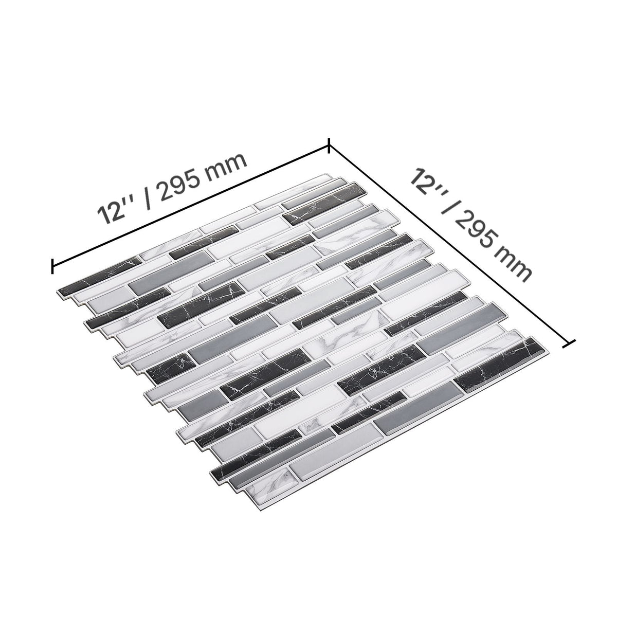 Peel and Stick Backsplash 10-Sheet, 12 x 12 x 0.78 inch / 305 x 305 x 2.0 mm Self-Adhesive Wall Tiles, Stick on Subway Tile Backsplash for Kitchen, 3D Back Splashes for Bathroom, Stone-Look