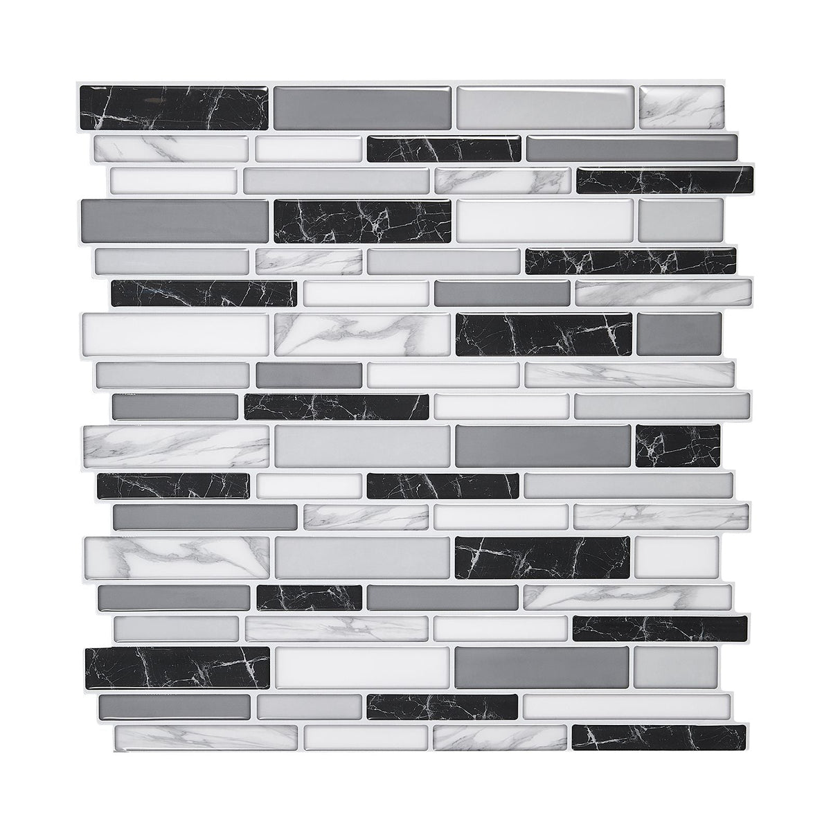 Peel and Stick Backsplash 10-Sheet, 12 x 12 x 0.78 inch / 305 x 305 x 2.0 mm Self-Adhesive Wall Tiles, Stick on Subway Tile Backsplash for Kitchen, 3D Back Splashes for Bathroom, Stone-Look