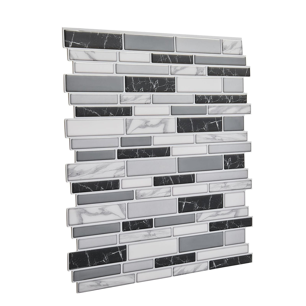 Peel and Stick Backsplash 10-Sheet, 12 x 12 x 0.78 inch / 305 x 305 x 2.0 mm Self-Adhesive Wall Tiles, Stick on Subway Tile Backsplash for Kitchen, 3D Back Splashes for Bathroom, Stone-Look