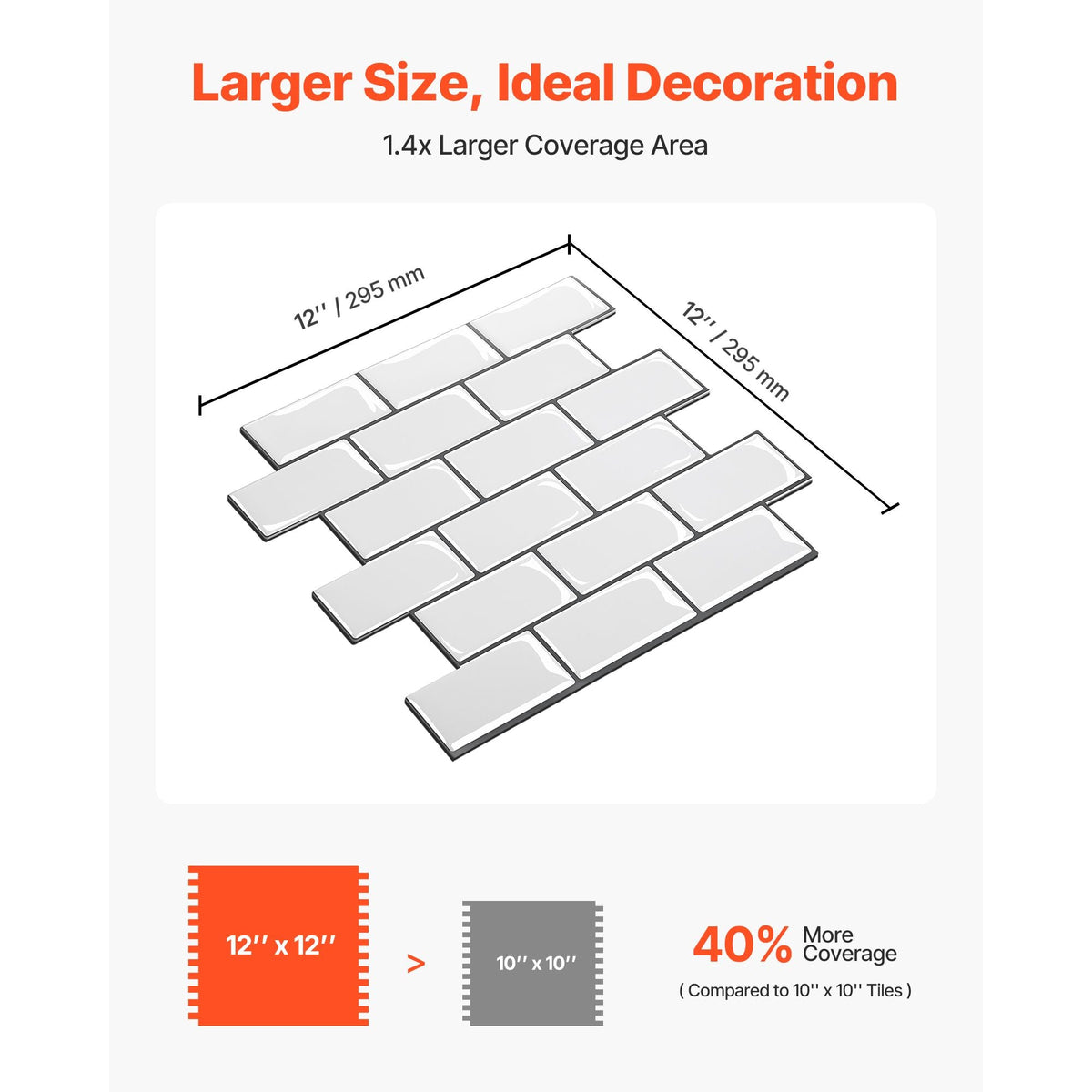 Peel and Stick Backsplash 10-Sheet, 12 x 12 x 0.78 inch / 305 x 305 x 2.0 mm Self-Adhesive Wall Tiles, Stick on Subway Tile Backsplash for Kitchen, 3D Back Splashes for Bathroom, Tile-Look