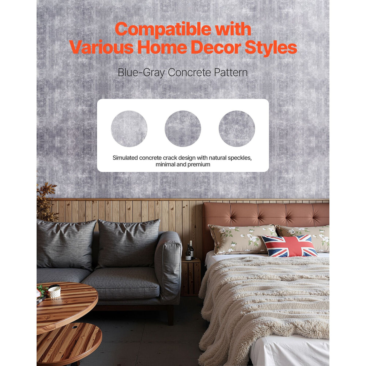 Peel and Stick Wallpaper, 15.7 x 590.5 inch Contact Paper Waterpoof Self Adhesive, Easy to Clean Wall Decorative Vinyl Roll for Bedroom Kitchen Bathroom Office,Dark Gray Industrial Style