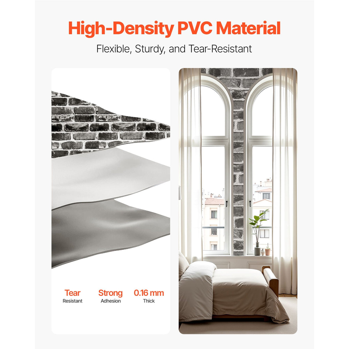 Peel and Stick Wallpaper, 17.7 x 393.7 inch Contact Paper Gray Brick Waterpoof Self Adhesive, Easy to Clean & Peel Wall Decorative Vinyl Roll for Bedroom Kitchen Bathroom Office Desk