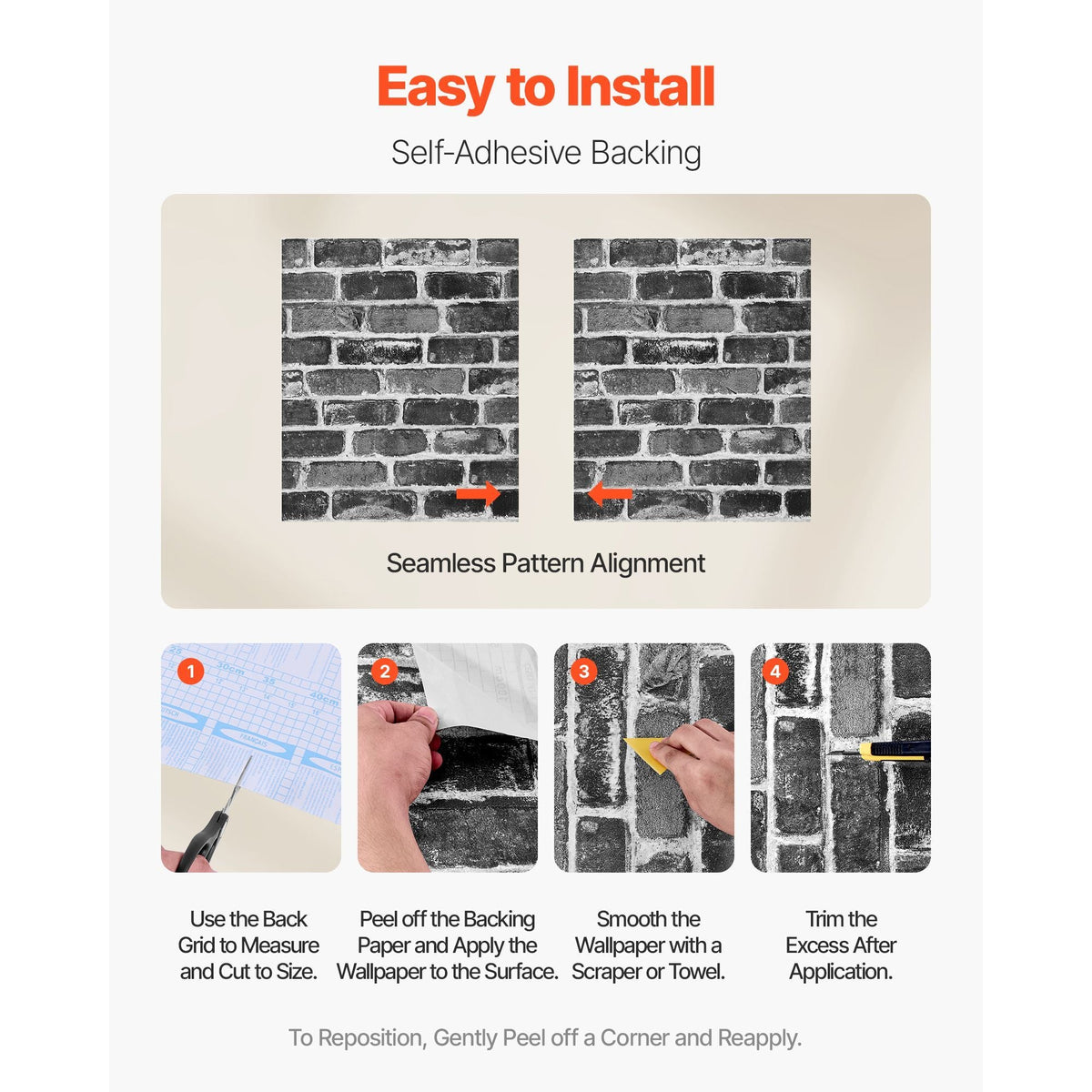 Peel and Stick Wallpaper, 17.7 x 393.7 inch Contact Paper Gray Brick Waterpoof Self Adhesive, Easy to Clean & Peel Wall Decorative Vinyl Roll for Bedroom Kitchen Bathroom Office Desk