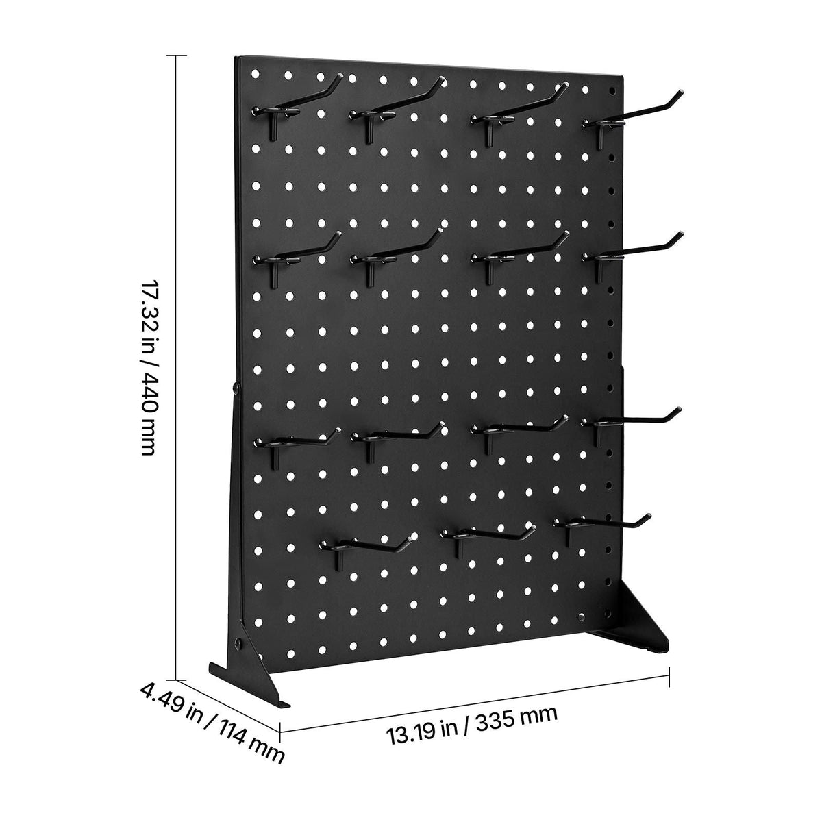 Pegboard Display Stand, 17 x 13 Inch Tabletop Pegboard Display Stand with 30 Hooks, Thickened Cold-Rolled Steel Peg Board Panel for Grocery, Retail Store and Jewelry Shop, Black (2 PCS)