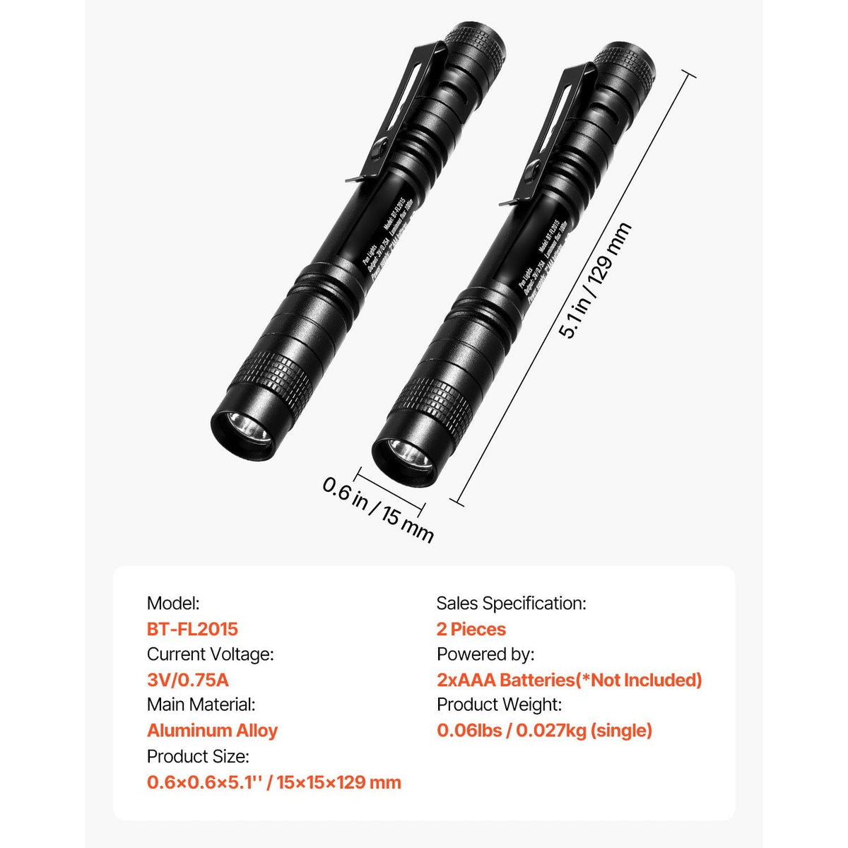 Pen Light, 2-Pack 100 Lumens Pocket Flashlight with Clip, IPX4 Waterproof Portable Penlight, Compact and Lightweight for Tight Spaces, Work, Inspection, Emergency, Mechanics, Outdoor Use