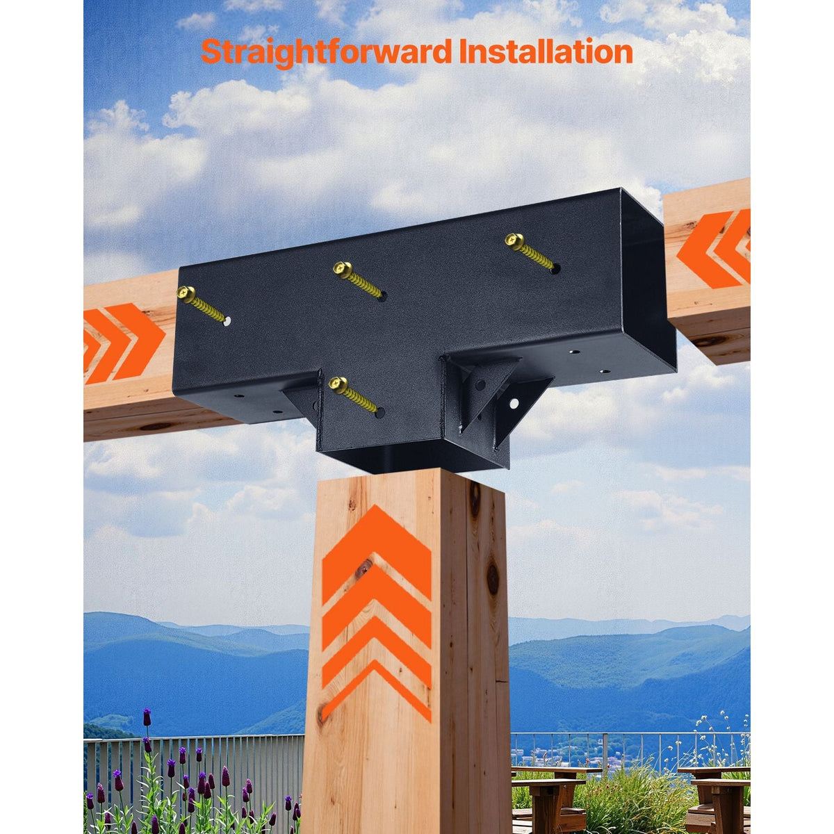 Pergola Kit 4-Pack, T-Shaped 4x4 (Actual 3.5x3.5 Inch), 3-Way Pergola Brackets DIY Woodworking Gazebo Bracket Kit with Screws for 3.5x3.5 Inch Wood Beams in Actual Size for Outdoor Party Banquet