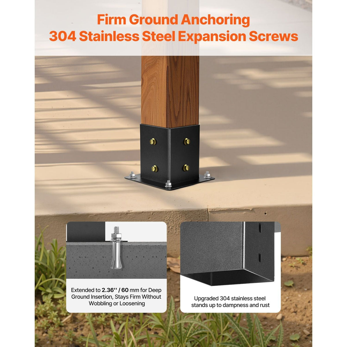 Pergola Kit, 4x4 Inch 3-Way Slanted Bracket for 3.5x3.5 Inch Wood Beams in Actual Size, Carbon Steel Pergola Bracket with Screws and Post Bases, for Outdoor Wood Pergolas, Gazebos, Sheds, 8 Pcs