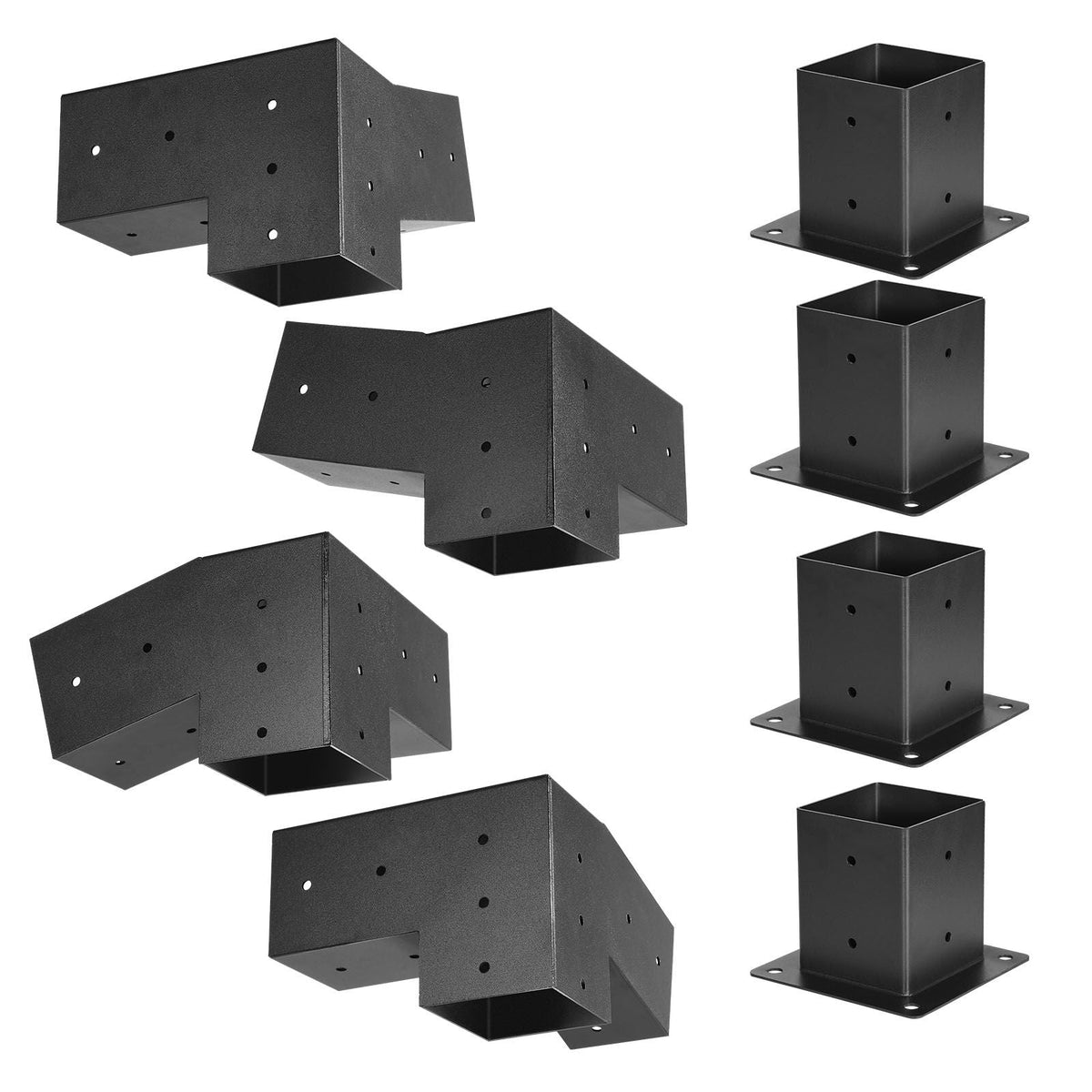 Pergola Kit, 4x4 Inch 3-Way Slanted Bracket for 3.5x3.5 Inch Wood Beams in Actual Size, Carbon Steel Pergola Bracket with Screws and Post Bases, for Outdoor Wood Pergolas, Gazebos, Sheds, 8 Pcs