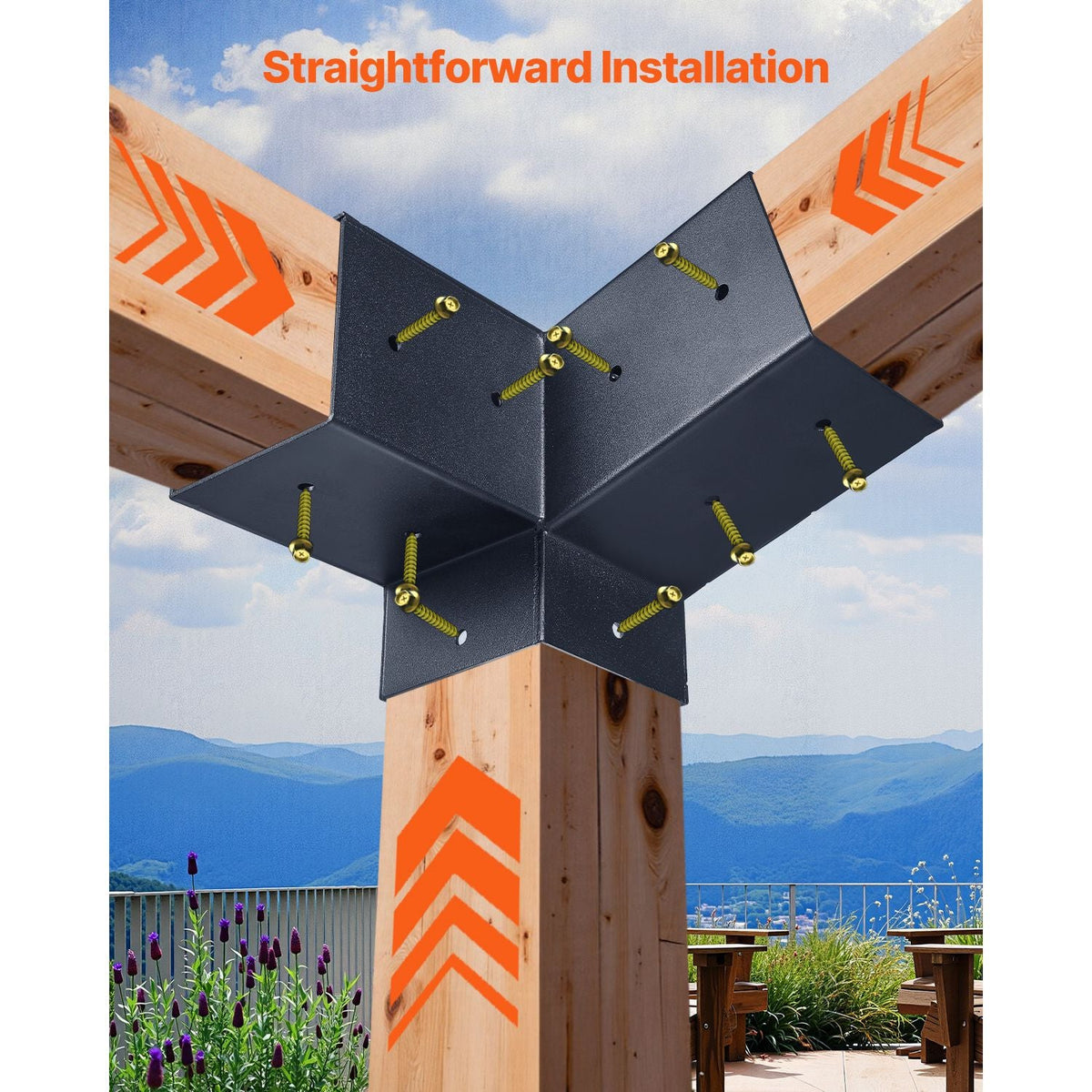 Pergola Kit, 4x4 Inch 3-Way Slanted Brackets for 3.5x3.5 Inch Wood Beams in Actual Size, 2-Pack Pergola Brackets with 2 Post Bases and 2 Wall Mount Bases, for Outdoor Pergolas, Gazebos, Sheds