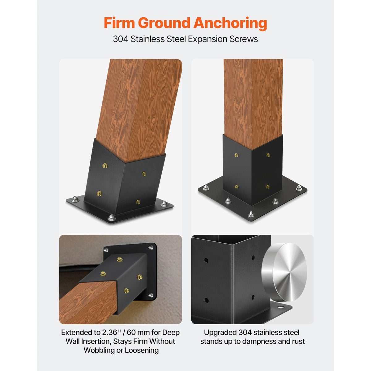 Pergola Kit, 4x4 Inch 3-Way Slanted Brackets for 3.5x3.5 Inch Wood Beams in Actual Size, 2-Pack Pergola Brackets with 2 Post Bases and 2 Wall Mount Bases, for Outdoor Pergolas, Gazebos, Sheds