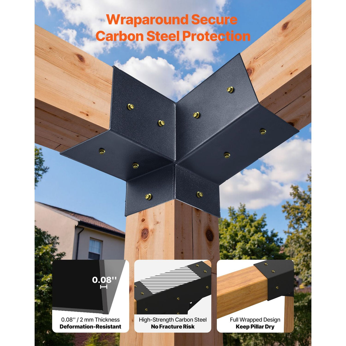 Pergola Kit, 4x4 Inch 3-Way Slanted Brackets for 3.5x3.5 Inch Wood Beams in Actual Size, 2-Pack Pergola Brackets with 2 Post Bases and 2 Wall Mount Bases, for Outdoor Pergolas, Gazebos, Sheds