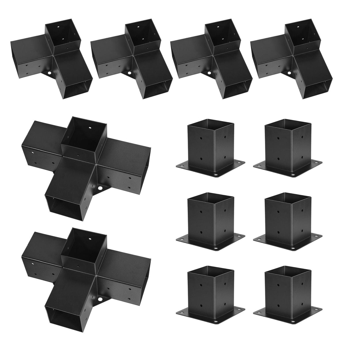 Pergola Kit, 4x4 Inch Pergola Brackets for 3.5x3.5 Inch Wood Beams in Actual Dimension, 3-Way (4 Pcs) and 4-Way (2 Pcs) Gazebo Brackets with 6 Post Bases, for Outdoor Pergolas, Gazebos, Sheds