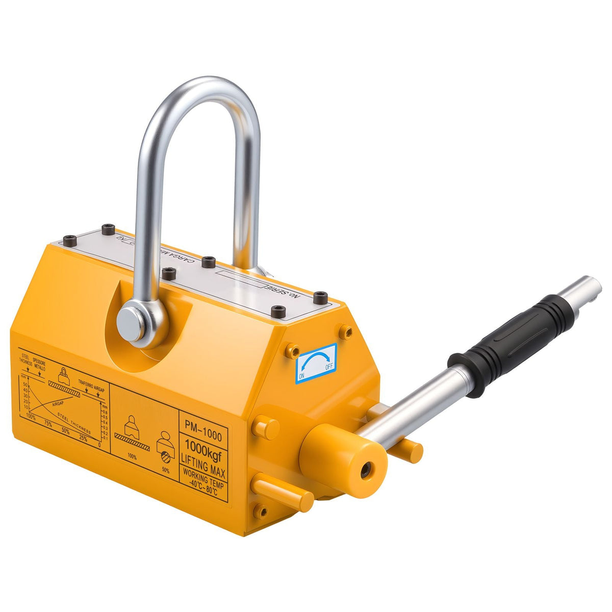 Permanent Magnetic Lifter, 2200 lbs Pulling Capacity, Heavy Duty N42 Neodymium Lifting Magnet with Release Handle and Steel Hook, Used in Shop Crane and Hoist, for Lifting Plate Steel, Board