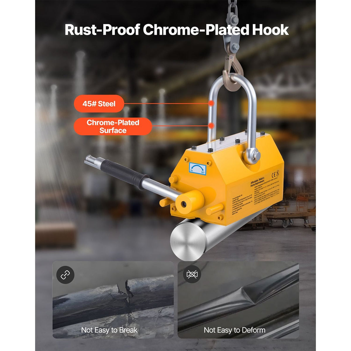 Permanent Magnetic Lifter, 2200 lbs Pulling Capacity, Heavy Duty N42 Neodymium Lifting Magnet with Release Handle and Steel Hook, Used in Shop Crane and Hoist, for Lifting Plate Steel, Board