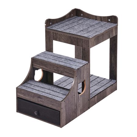 Pet Bunk Bed with Removable Stairs, Dog/Cat Window Perch with Storage, Multi-Level Bed Window Perch Dog Bedside Sleeper Couch, Small Pet Seat Platform, Indoor Use (Gray)