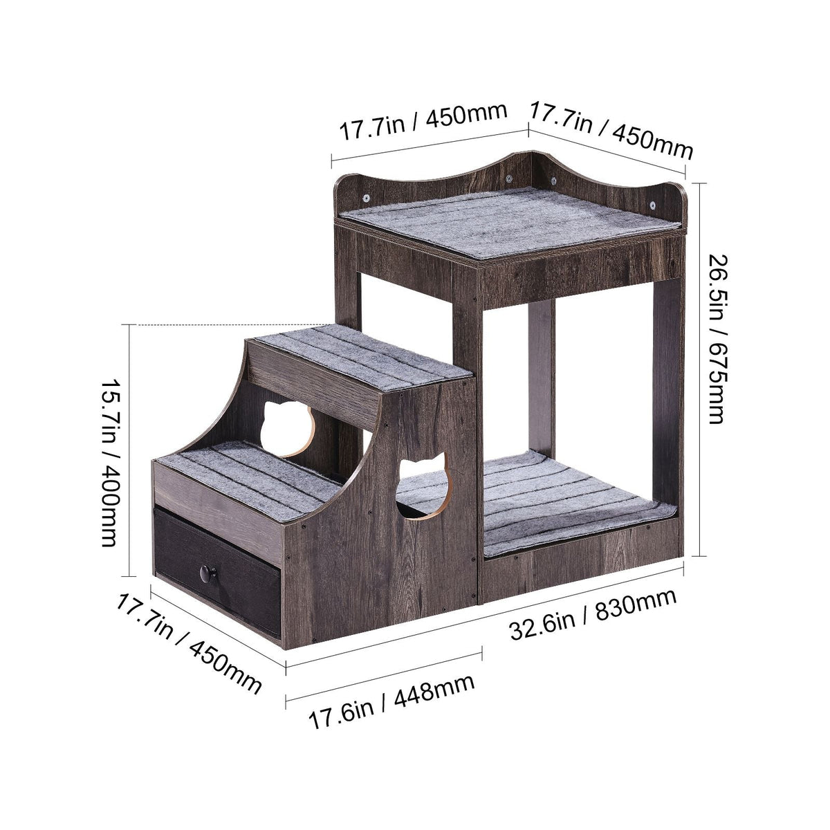 Pet Bunk Bed with Removable Stairs, Dog/Cat Window Perch with Storage, Multi-Level Bed Window Perch Dog Bedside Sleeper Couch, Small Pet Seat Platform, Indoor Use (Gray)