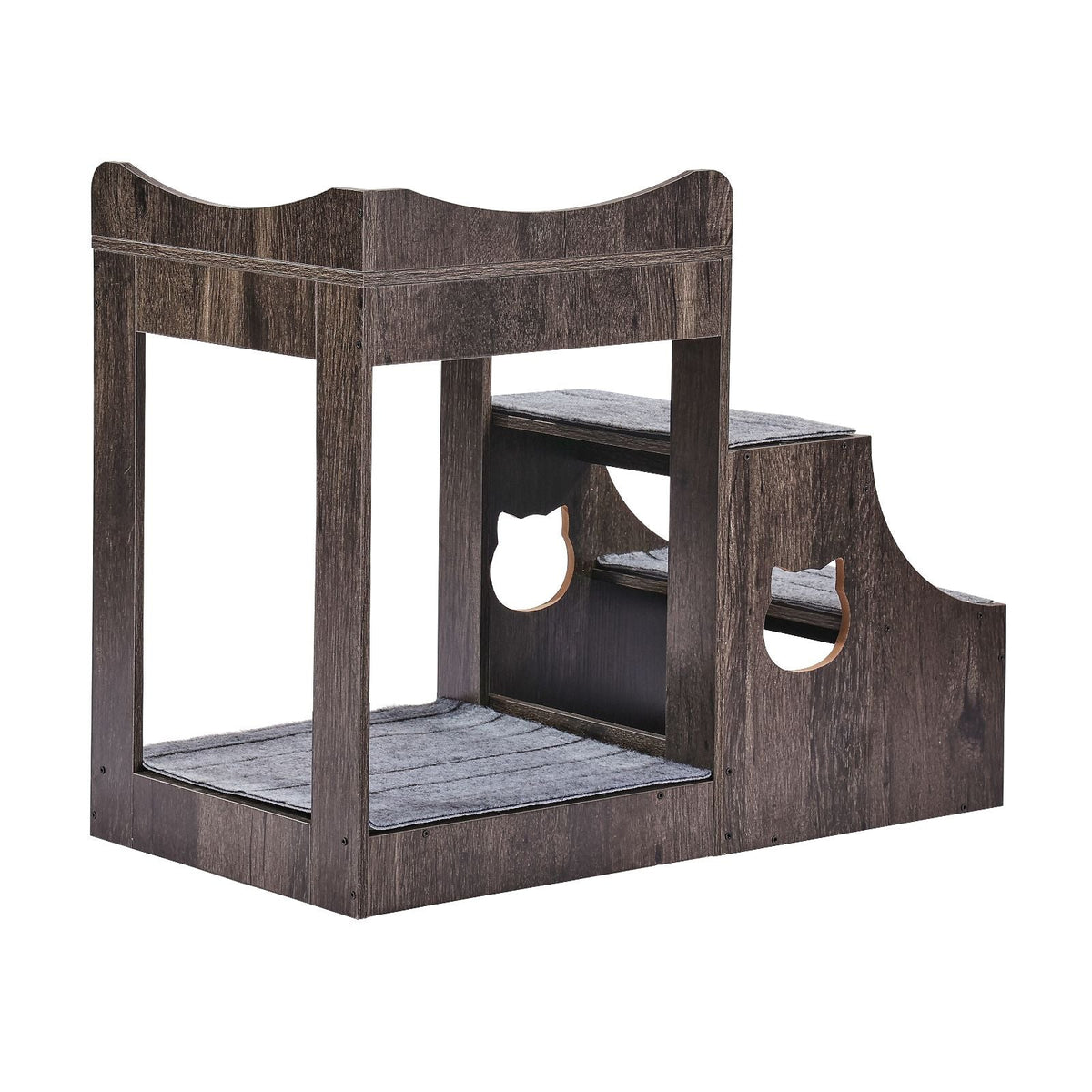 Pet Bunk Bed with Removable Stairs, Dog/Cat Window Perch with Storage, Multi-Level Bed Window Perch Dog Bedside Sleeper Couch, Small Pet Seat Platform, Indoor Use (Gray)