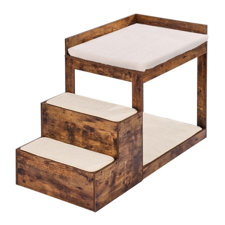 Pet Bunk Bed with Stairs, Dog/Cat Window Perch for High Beds and Couches, Medium Multi-Level 3 Step Dog Seat Platform Sleeper Couch, Practical for Modern Homes (Rustic Brown)