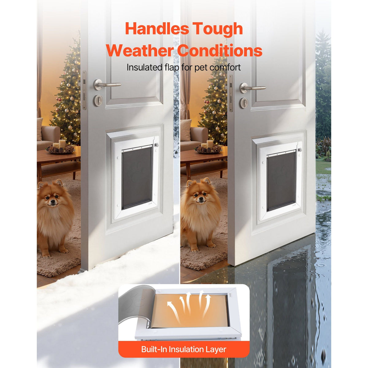 Pet Door, Medium, with Three Magnetic Flaps and Metal Frame, Strong and Weatherproof Dog Door for Interior and Exterior Doors, Easy to Install, Easy In-and-Out Access for Doggies, White