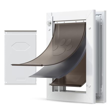 Pet Door, Medium, with Three Magnetic Flaps and Metal Frame, Strong and Weatherproof Dog Door for Interior and Exterior Doors, Easy to Install, Easy In-and-Out Access for Doggies, White