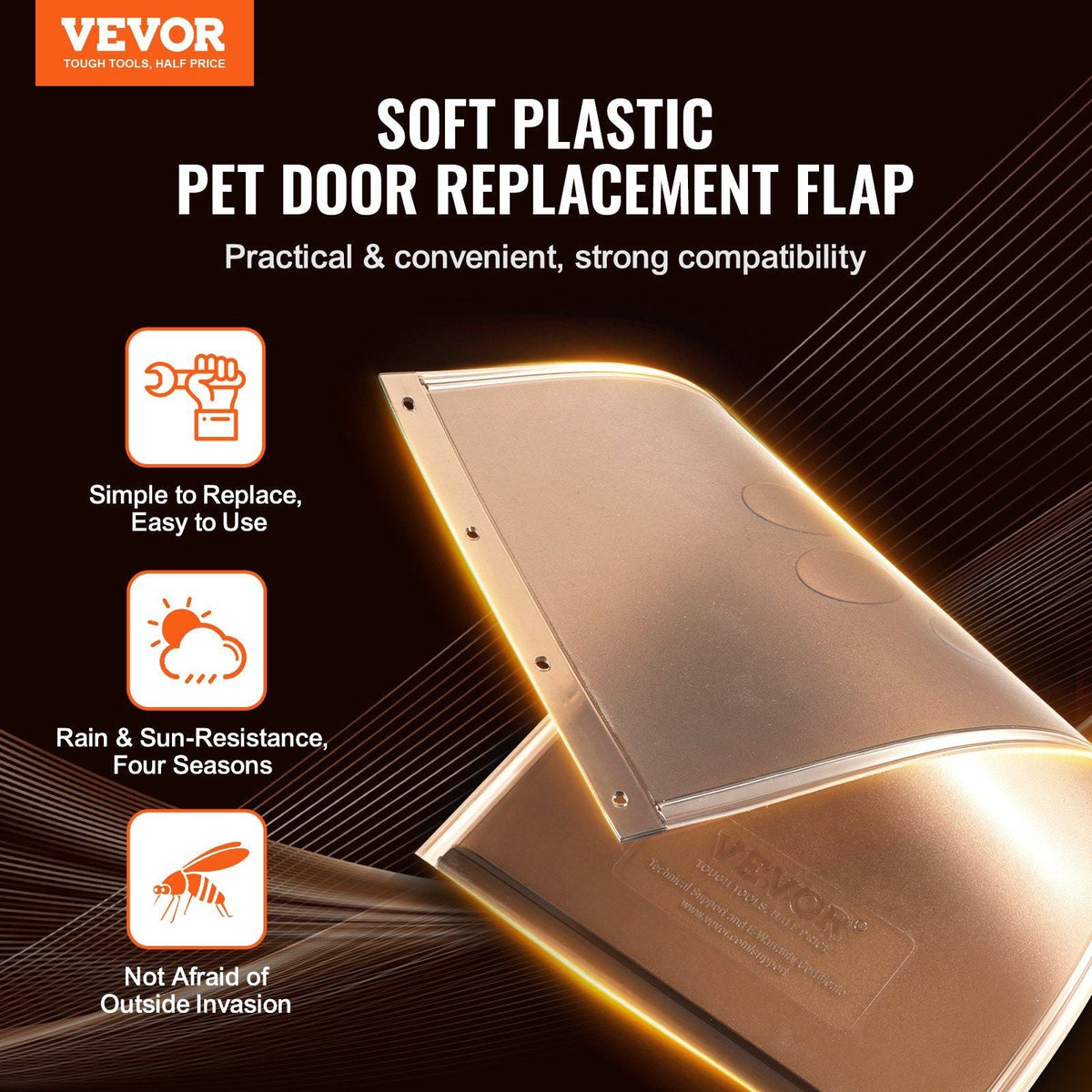 Pet Door Replacement Flap, Compatible with Flap Pet Doors, Measures 10.25" x 16.25" Longer Lasting, Weather-proof, Thickened PVC Dog Door Replacement Flap with Long Magnetic Strip (Large)