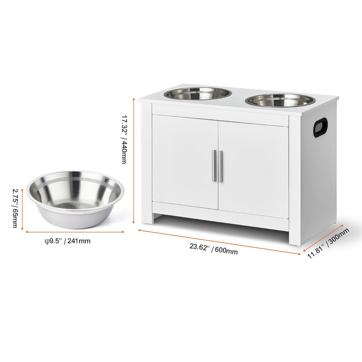 Pet Feeding Station with 2 Stainless Steel Bowls, Elevated Dog Bowls with Storage, Dog Food Storage and Feeder Station with Storage Cabinet, Pet Toy Storage Organizer, for Dogs, Modern