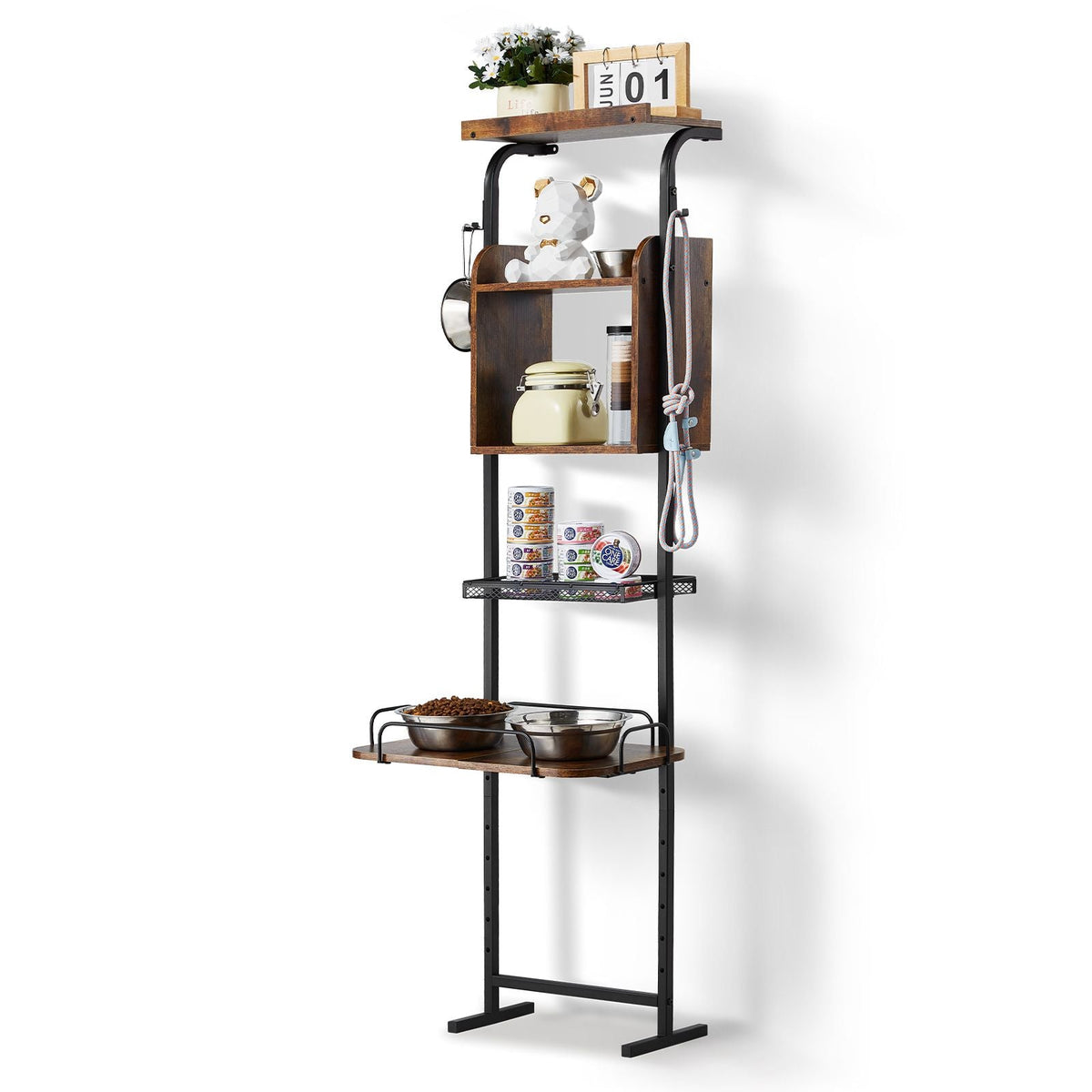 Pet Feeding Station with Storage, Elevated Dog Bowls, Raised Dog Bowl Stand, Dog Food Storage and Feeder Station with Storage Shelves, Pet Toy Storage Organizer, for Large Medium Small Dogs