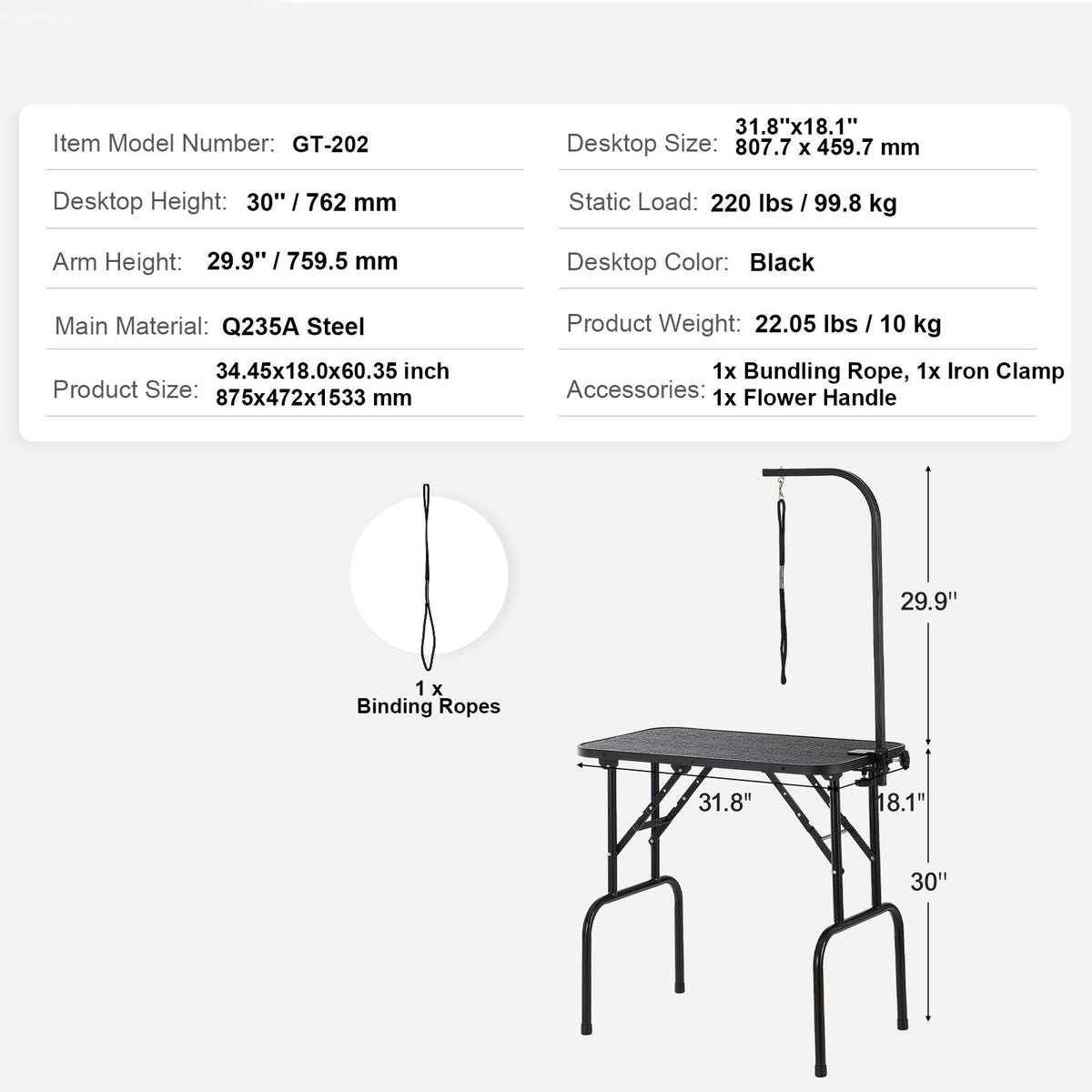 Pet Grooming Table Arm with Clamp, 32''x18'' Dog Grooming Station, Foldable Pets Grooming Stand for Medium and Small Dogs, Free No Sit Haunch Holder with Grooming Loop, Bearing 220lbs