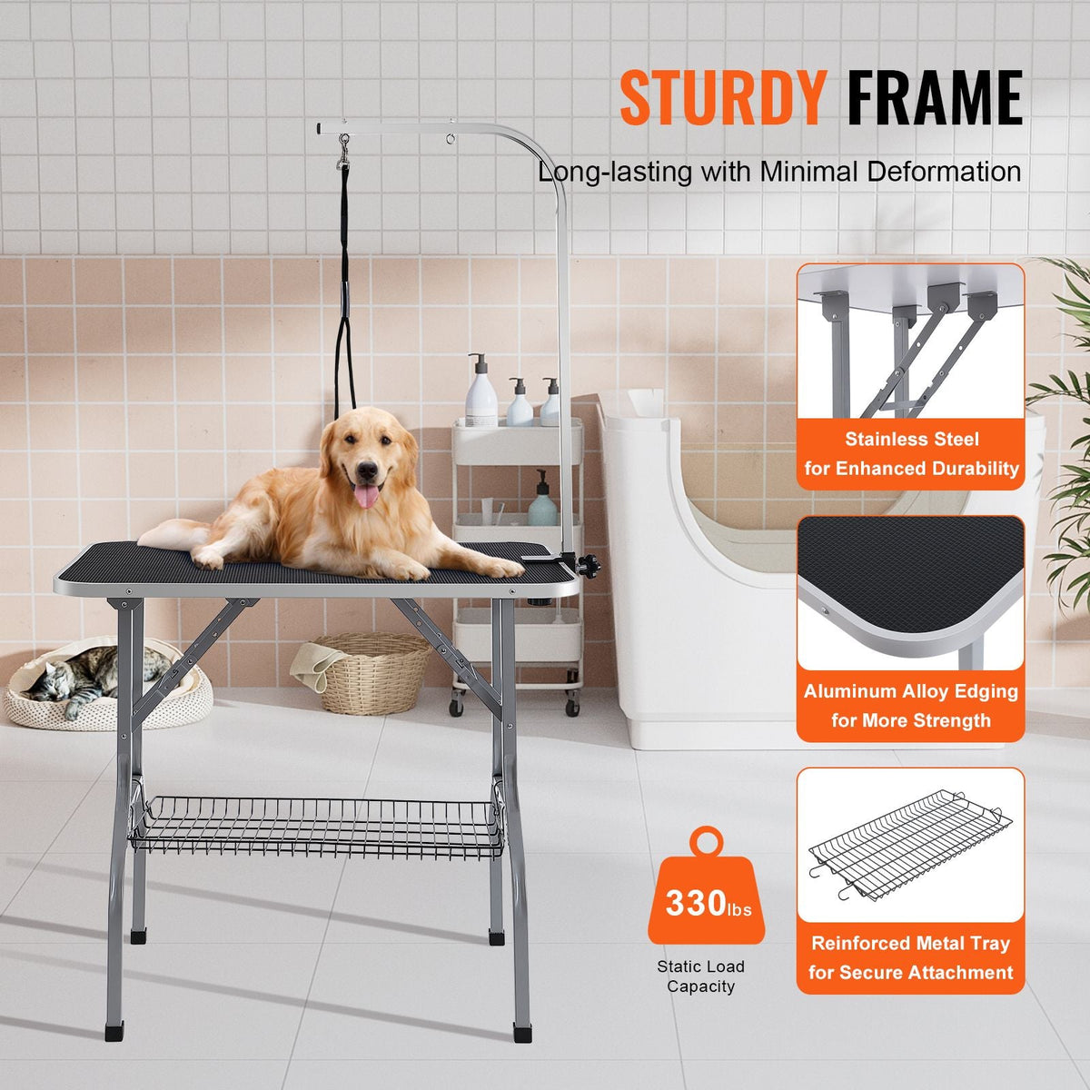 Pet Grooming Table Arm with Clamp, 36''x24'' Dog Grooming Station, Foldable Pets Grooming Stand for Medium and Small Dogs, Free No Sit Haunch Holder with Grooming Loop, Bearing 330lbs